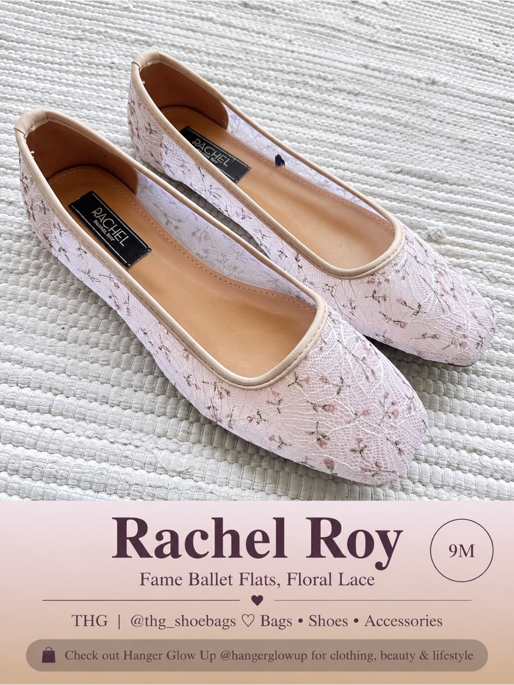 Rachel Roy Fame Pink Floral Lace Ballet Flats Size 9M NWOB